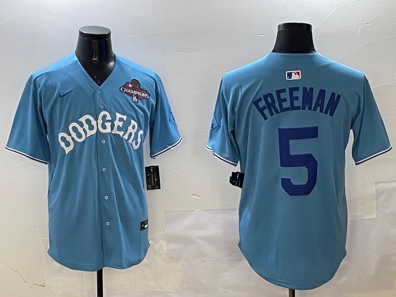 Men Los Angeles Dodgers #5 Freeman Light Blue Throwback Game 2025 Nike MLB Jersey style 4
